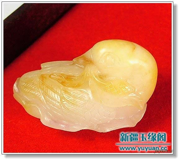 羊脂白玉籽料挂件 鸳鸯衔枝