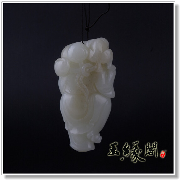羊脂白玉把件 麻姑献寿