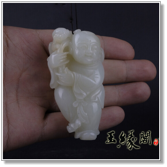 羊脂白玉把件 麻姑献寿