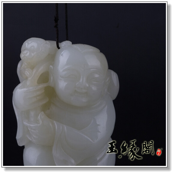 羊脂白玉把件 麻姑献寿