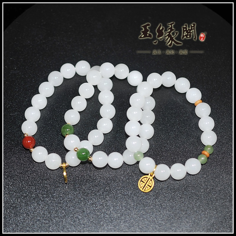 和田玉白玉手链/手串（10mm）